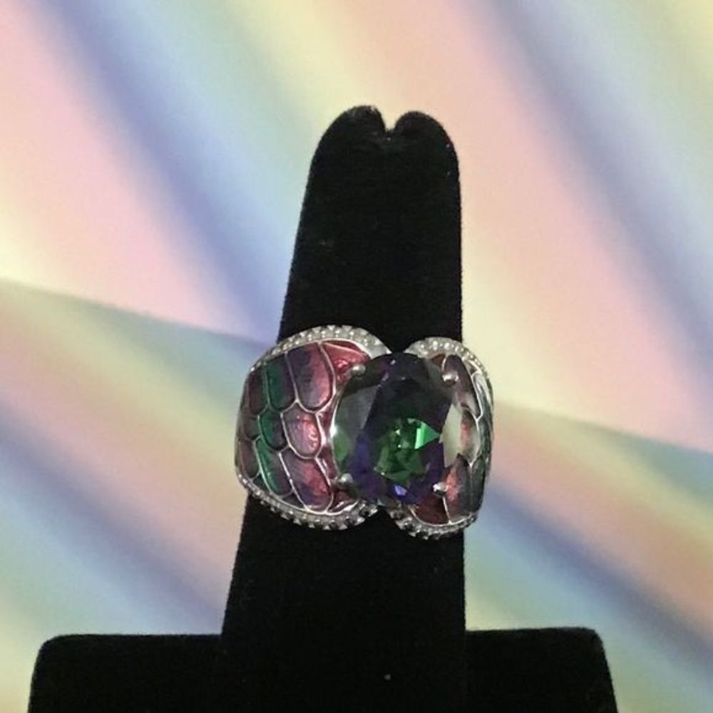 Sterling Silver‎ Mystic Topaz Ring with Italian Enamel - Picture 3 of 12